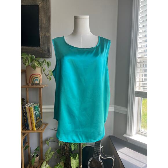 Vintage 90s Teal Green Satin Sleeveless Slip Top Size Large XL - Picture 1 of 6